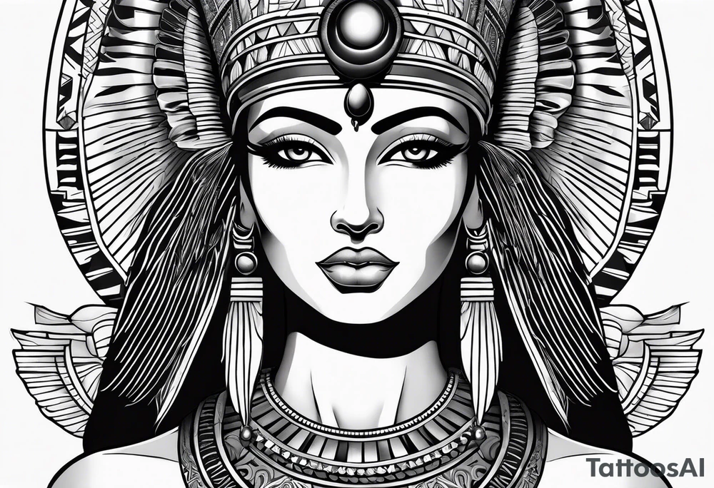black and white Egyptian goddess Isis tattoo idea