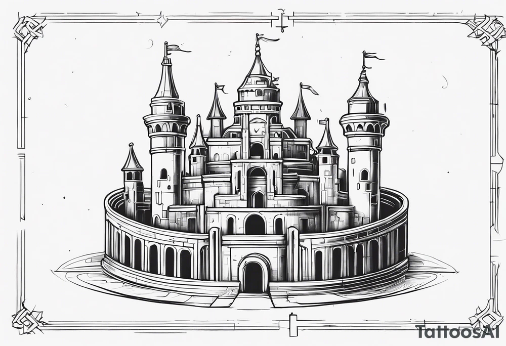 Labyrinth Castle with bell tattoo idea