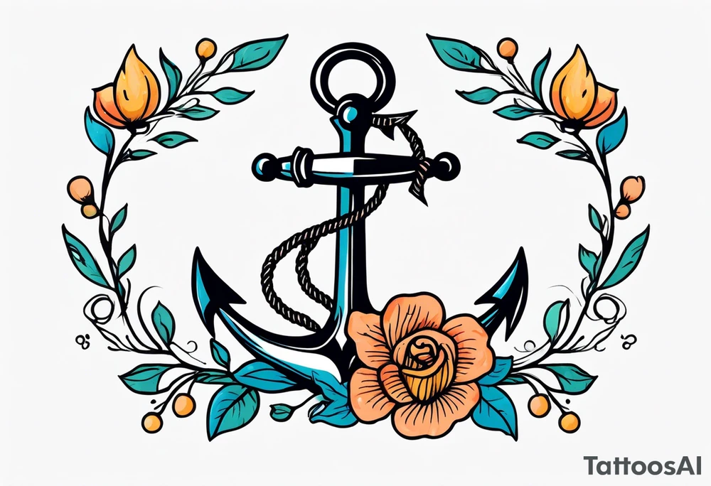 anchor old school vintage minimal bold colors tattoo idea