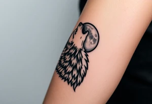 Realistic wolf howling at the moon tattoo idea