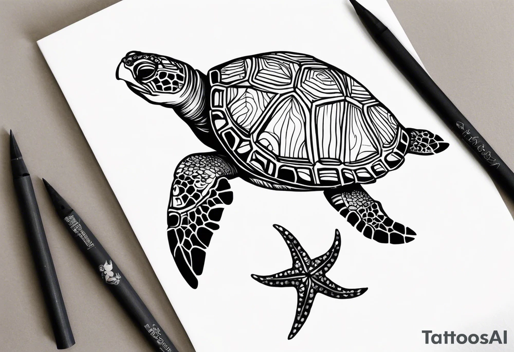 Turtle and starfish chain simple small tattoo idea