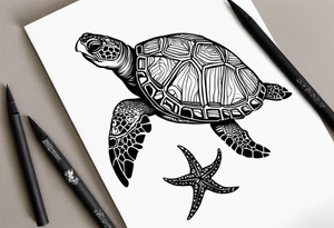 Turtle and starfish chain simple small tattoo idea