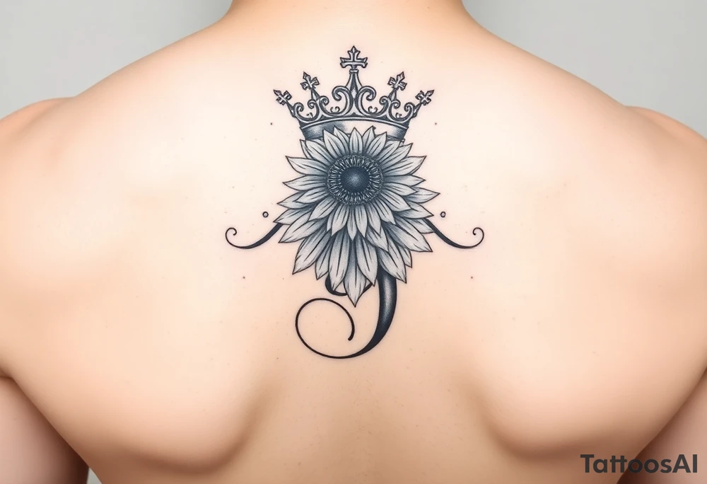 sexy letter g lettering with a crown and sunflower tattoo idea