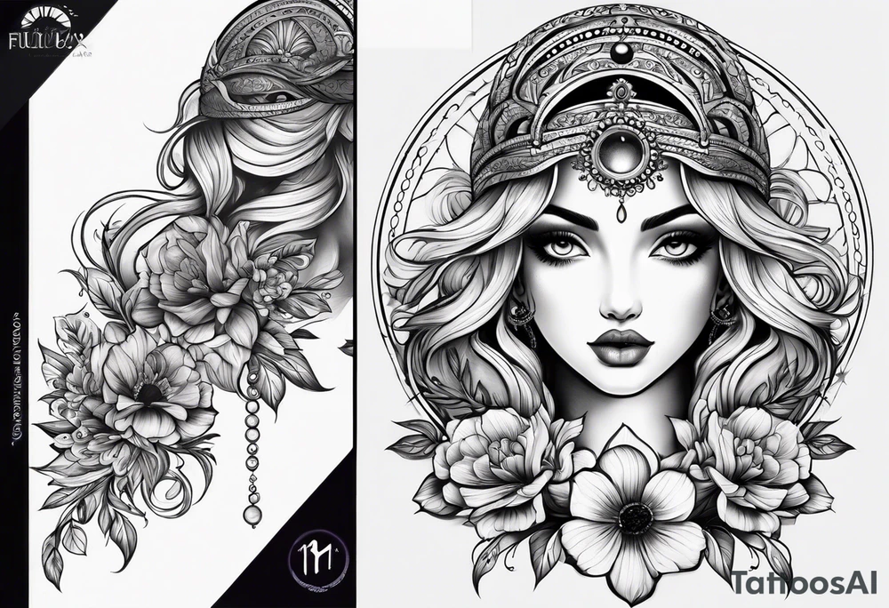 Lunar phases Virgo flowers tattoo idea