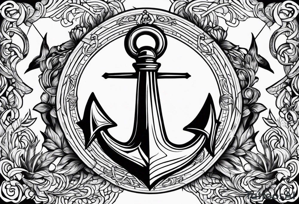 anchor and trident with audentes fortuna iuvat across tattoo idea