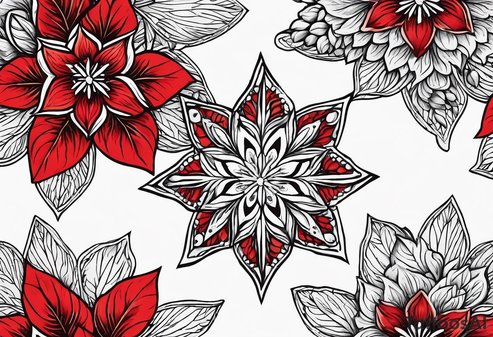 Red star, forget me knot flower, snowflake tattoo idea