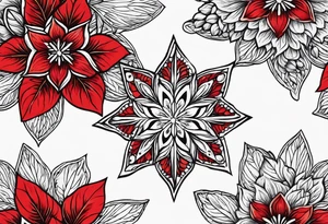 Red star, forget me knot flower, snowflake tattoo idea