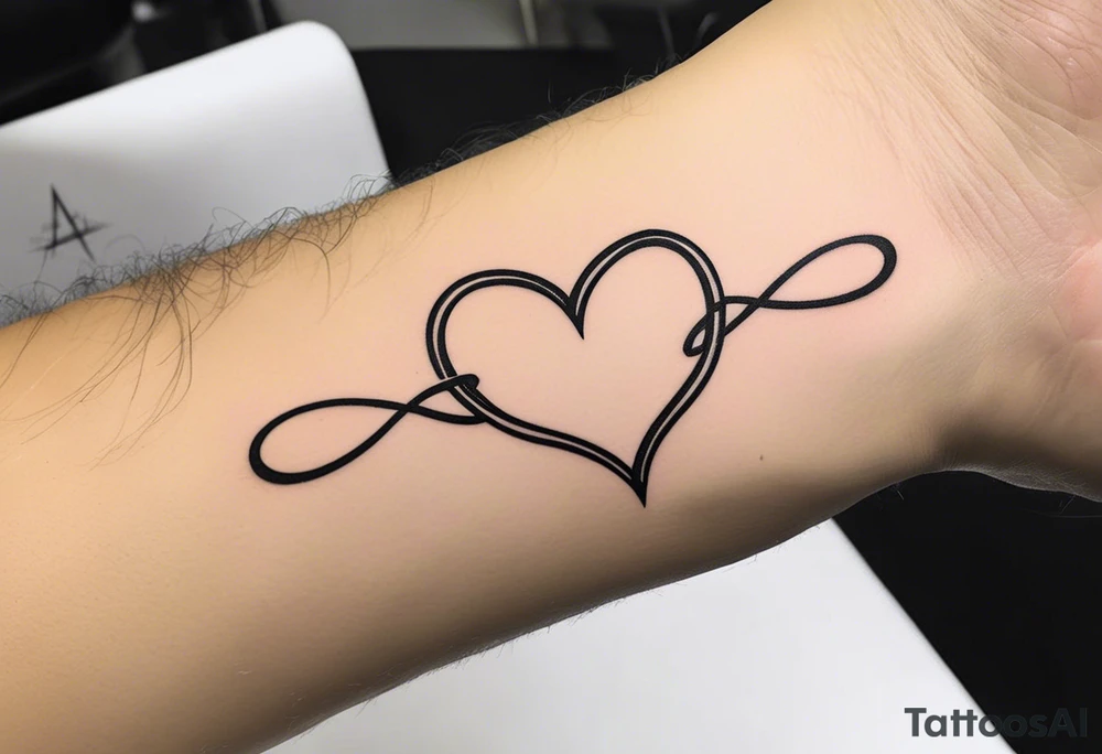 For man, back of wrist, infinity symbol plus heart plus word tb5 tattoo idea