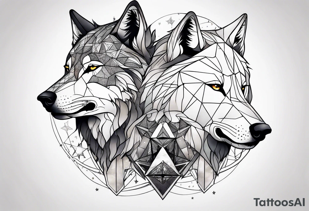 Constellation, two animal wolf, géométric tattoo idea