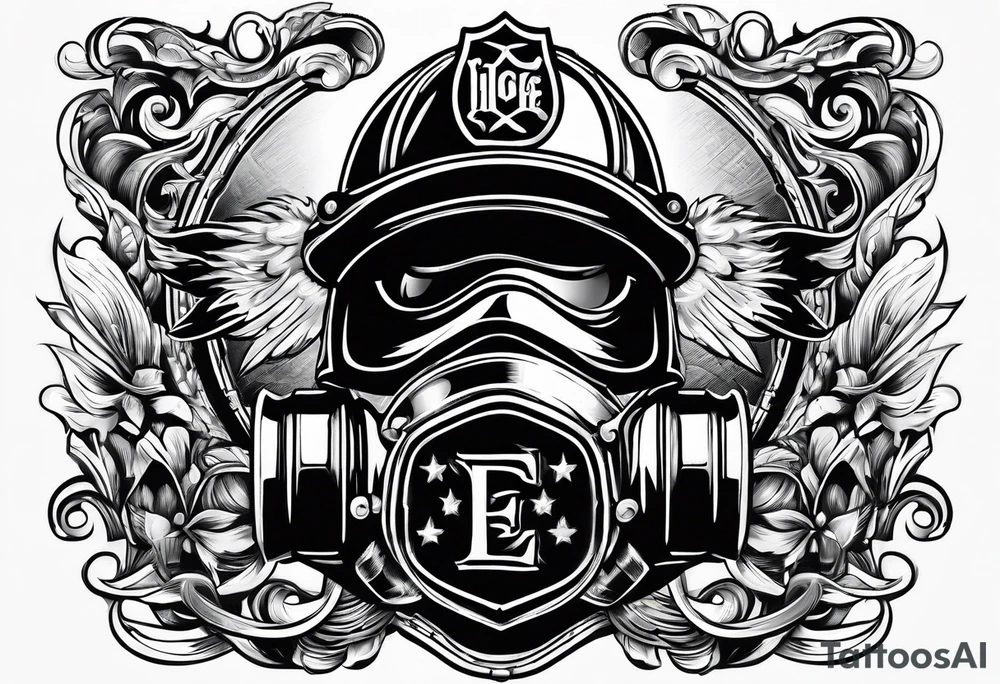 2 letters E, helmet fire fighter, right rescues tattoo idea