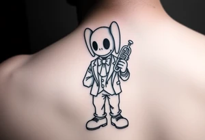 kaws figure wearing Jim Hill High School suit holding a mellophone tattoo idea