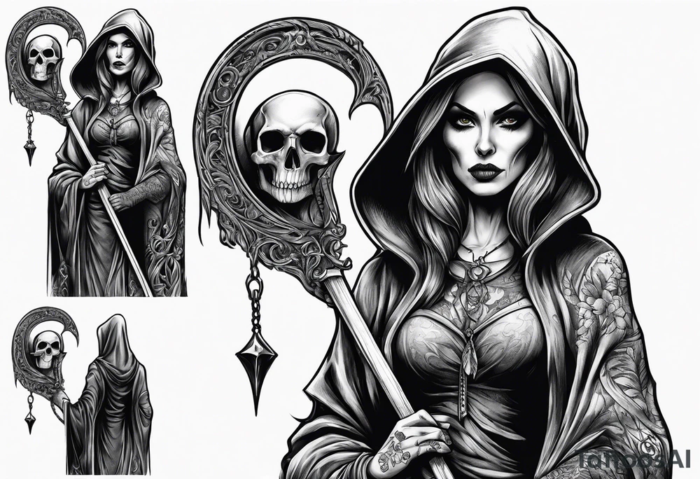 Female grim reaper full body tattoo idea