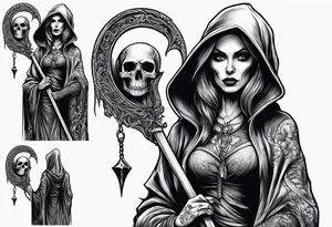 Female grim reaper full body tattoo idea
