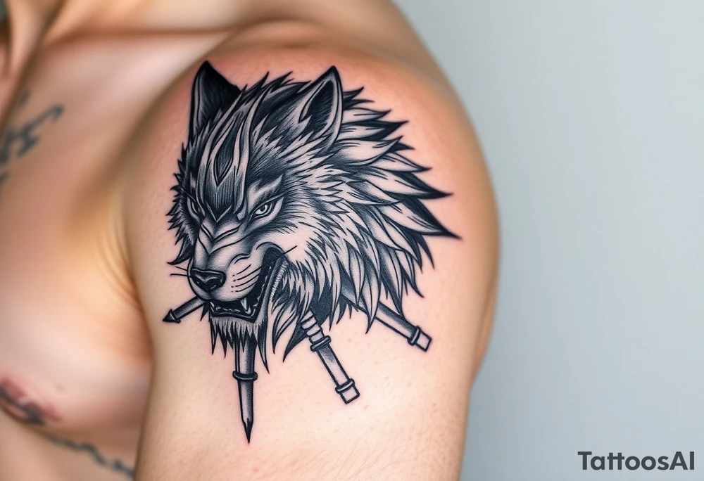 Hyper realistic Wolf, Samurai tattoo idea