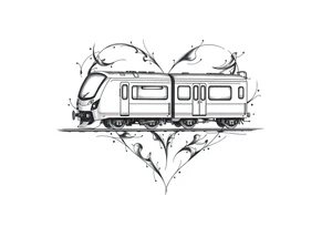 A modern train with carriages in the shape of a heart tattoo idea