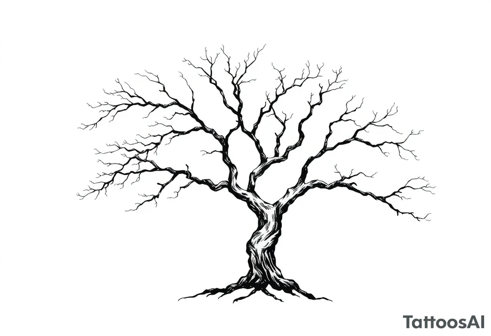 simple windy tree tattoo linework stencil with date 02.18.1998 tattoo idea