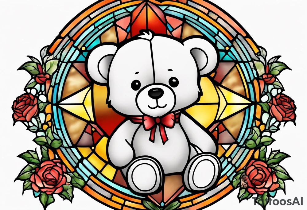 Teddy bear stained glass tattoo idea