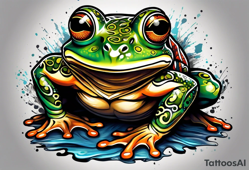 Frog powerlifter, breakdancer, graffiti artist tattoo idea