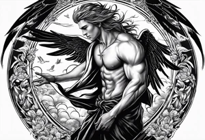 male angel falling from the sky with hate in his eyes tattoo idea