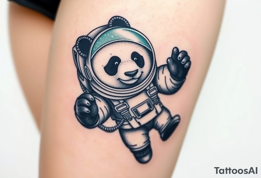 Panda with astronaut suit in outer space tattoo idea