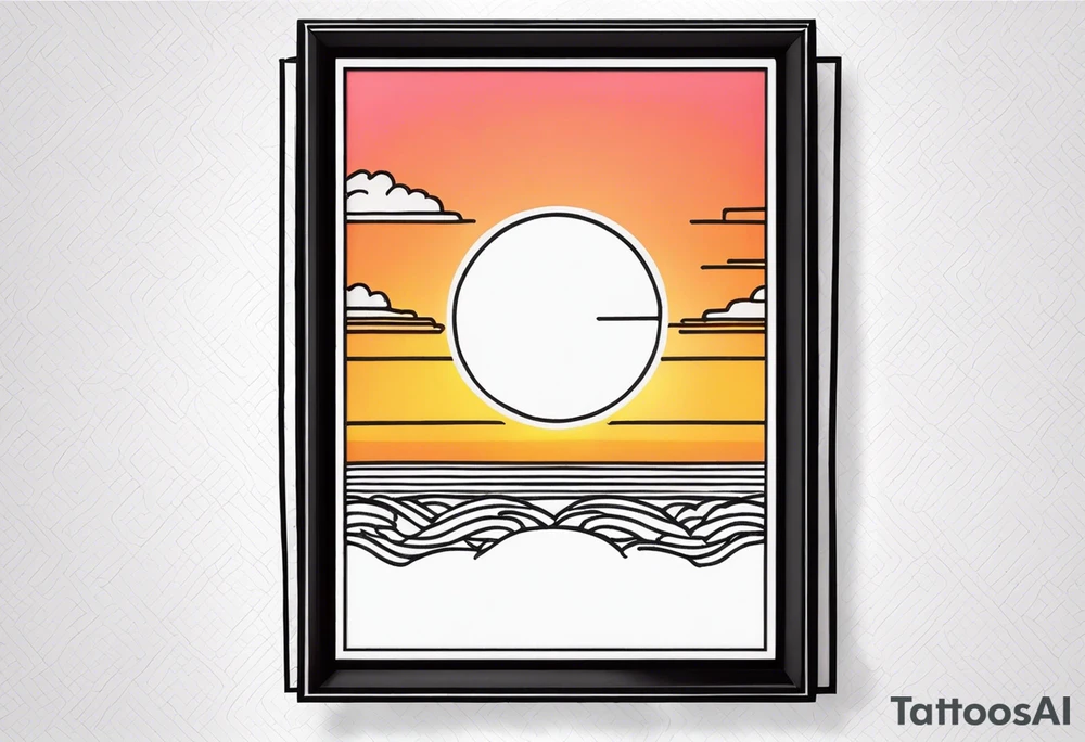 the outline of a polaroid-picture frame where the image of the picture is a sunset tattoo idea