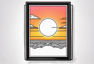 the outline of a polaroid-picture frame where the image of the picture is a sunset tattoo idea