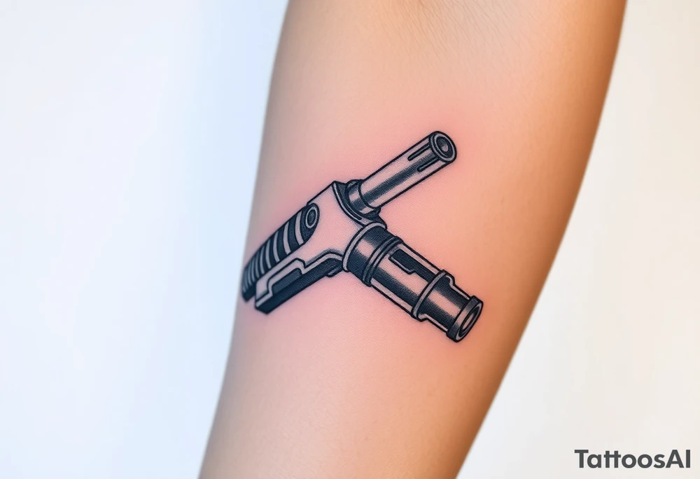 Light saber broken hilt realistic and complex tattoo idea