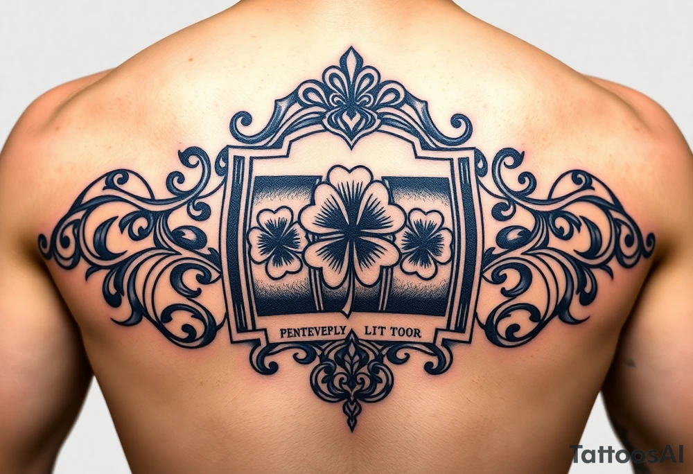 Ornate slot machine with three four leaf clovers tattoo idea