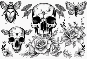 Animal skull with flowers and bugs around it tattoo idea