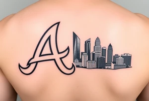 Atlanta Braves letter logo “A” overlapping the Atlanta skyline in the back on the right. The buildings as concise and jam packed parallel the logo. tattoo idea