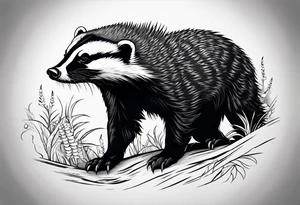 honey badger peeking over, claws, top view tattoo idea