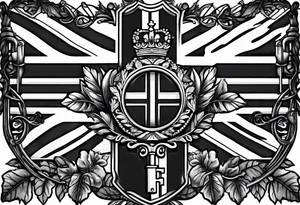 union jack key leaves tattoo idea