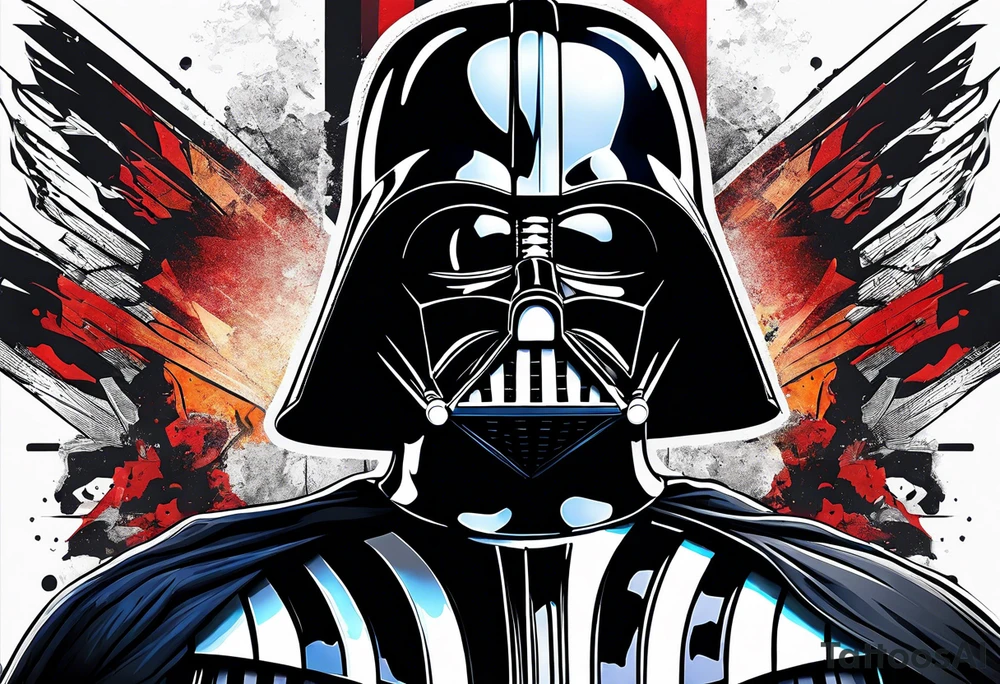 Darth Vader with broken helmet showing real face tattoo idea