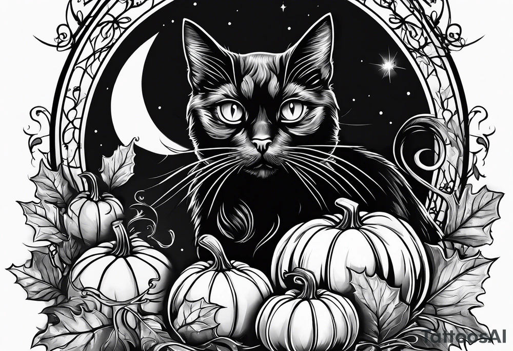 Black cat with a pumpkin tattoo idea