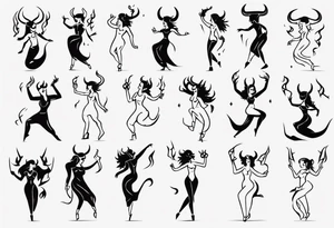 female dancing with devil horns tattoo idea