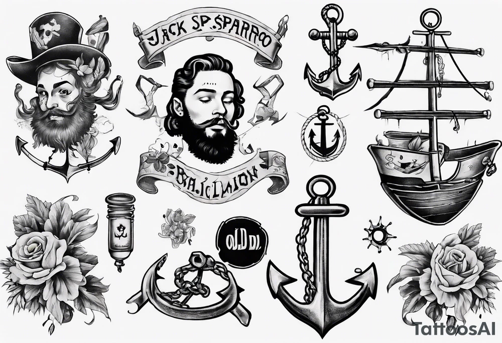 Jack sparro old Dutch style old style with anchor tattoo idea