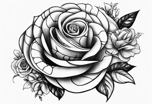 snake tatto wrapped around my arm with one money flower and one rose flower tattoo idea