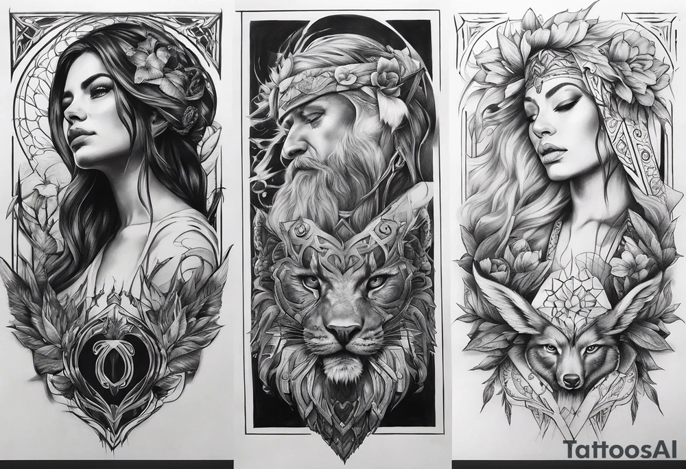 Emotions feeling/pain vs healing with resurrection from the pain and stronger you in the end by symbols with animals tattoo idea