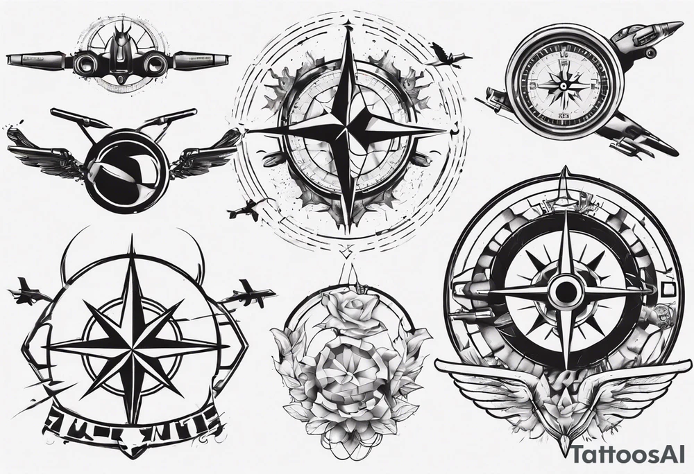 wonderlust with compass and skydiving and guns tattoo idea