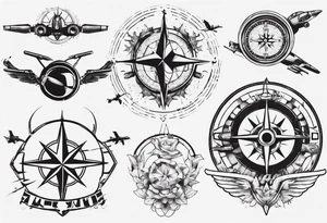 wonderlust with compass and skydiving and guns tattoo idea