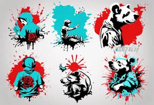 BANKSY ART STYLE, red and cyan, tattoo idea