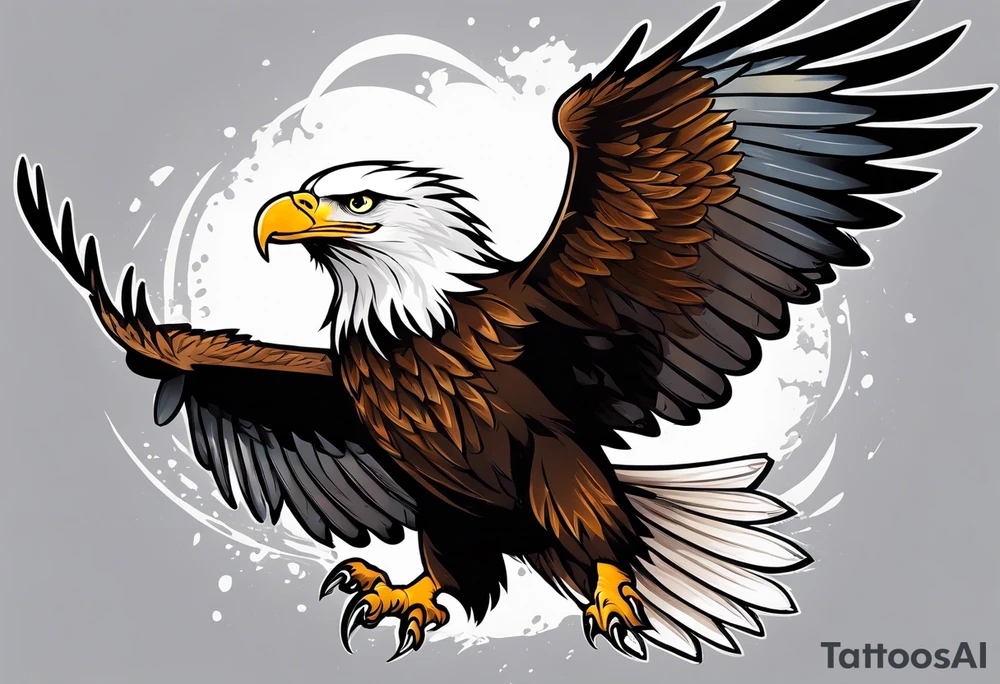 eagle flying with an oar through talons tattoo idea