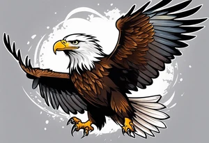 eagle flying with an oar through talons tattoo idea
