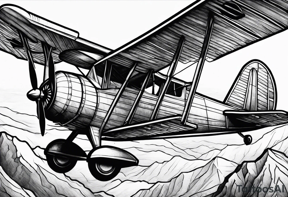 sketch of adventure plane in perspective from the bottom tattoo idea
