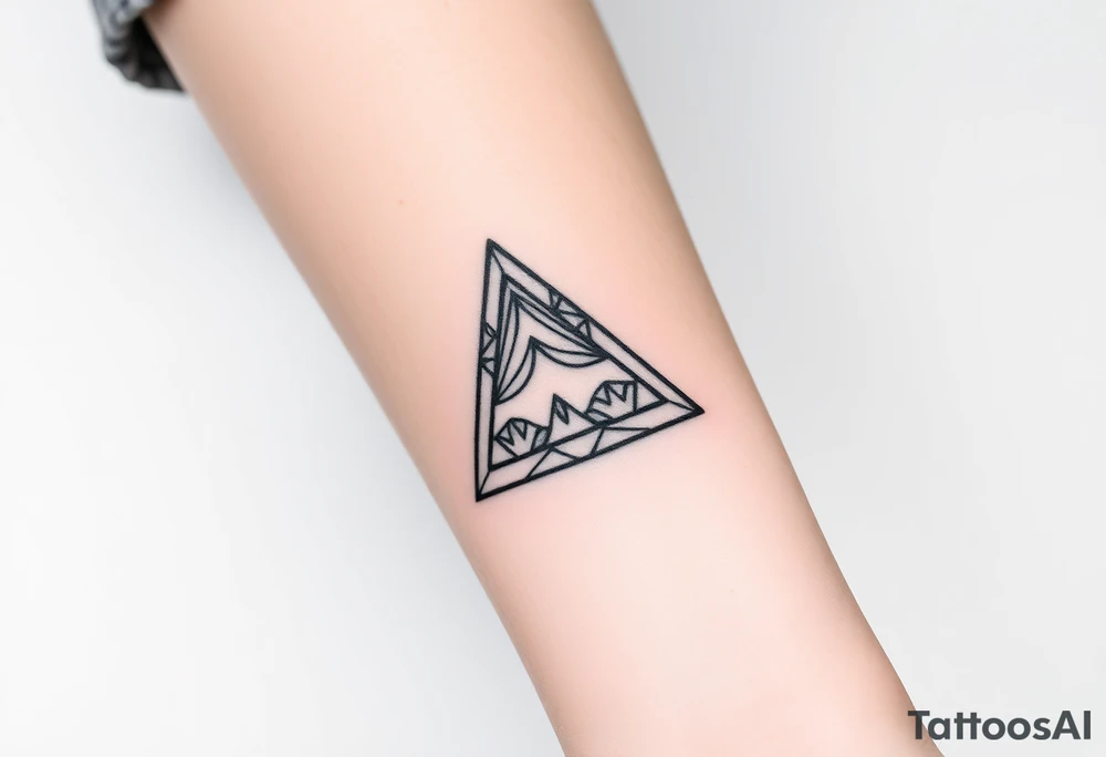 Geometric small triangle about different paths in life merge together and become stronger together while being psychedelic tattoo idea