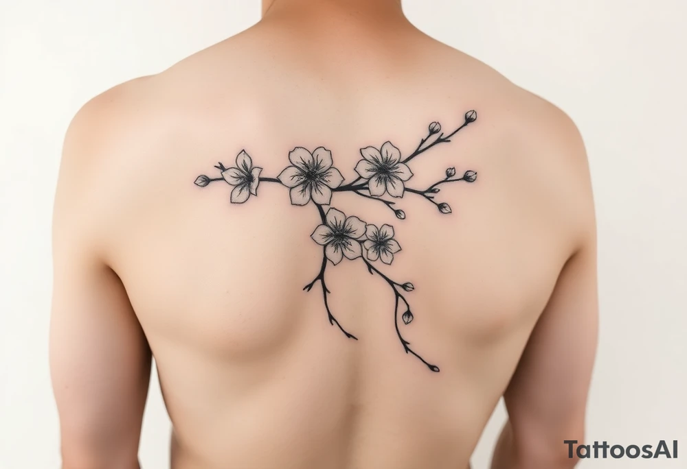 Feminine cherry blossoms thigh tattoo idea