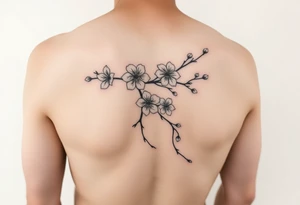 Feminine cherry blossoms thigh tattoo idea