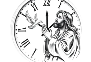 Clock in background, jesus praying, the creation of adam, dove tattoo idea