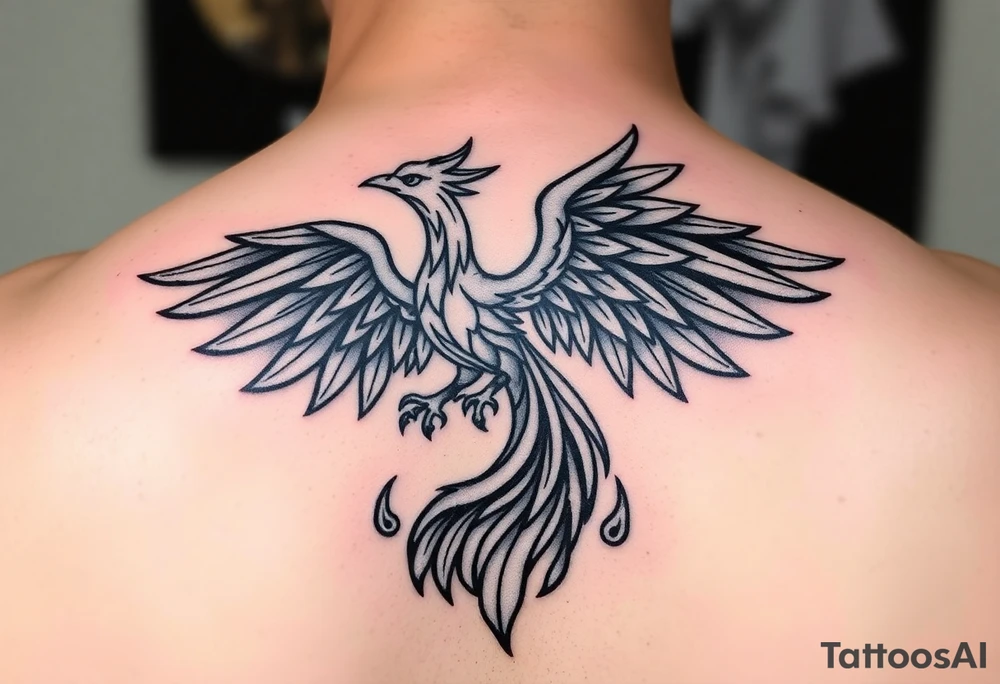 magnificent phoenix rising from golden flames with trailing embers tattoo idea