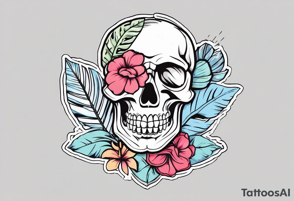 skeleton wearing a hawaiian shirt tattoo idea